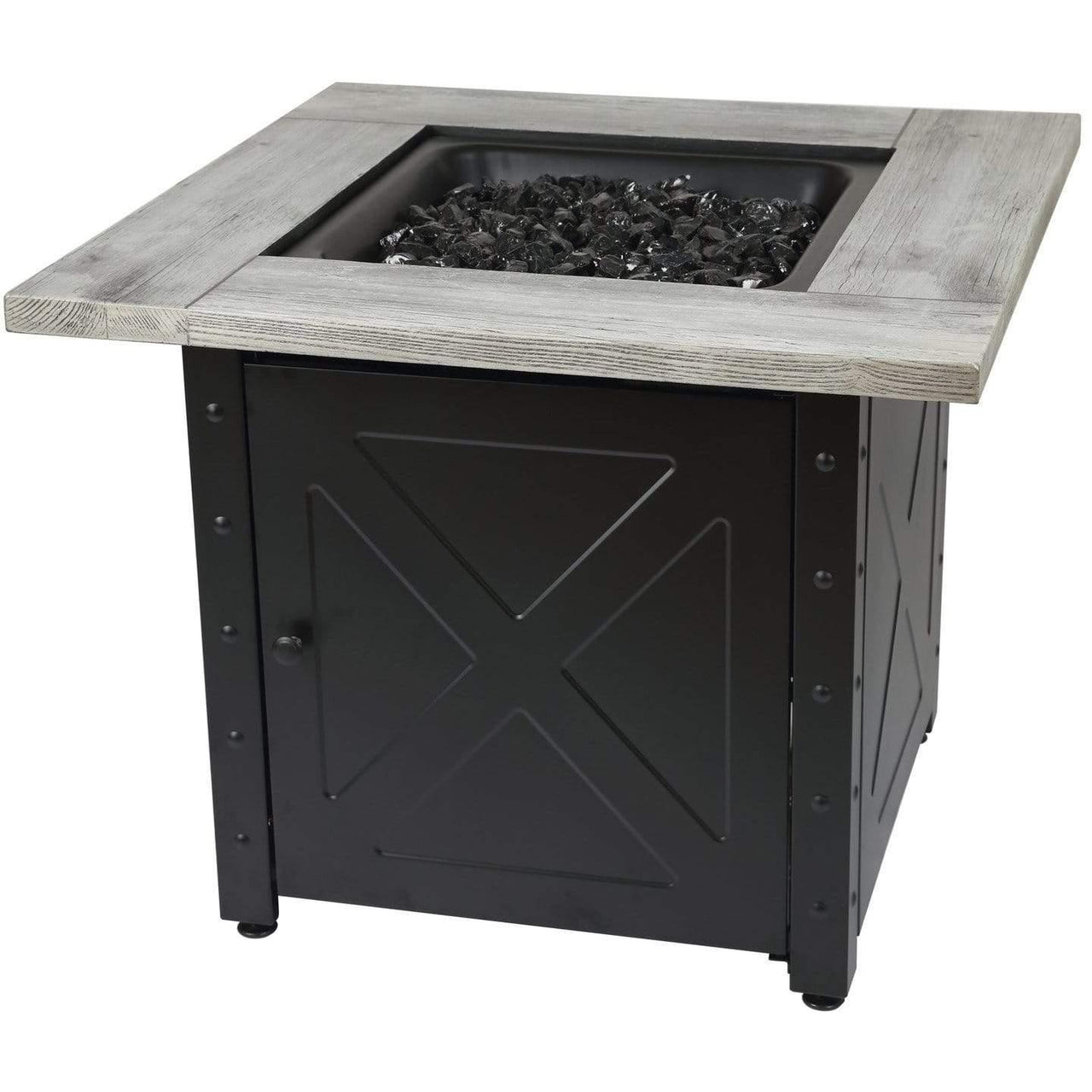 Endless Summer The Mason, 30" Square Gas Outdoor Fire Pit with Printed Wood Lat look Cement Resin Mantel - GAD15300ES - Fire Pit Stock
