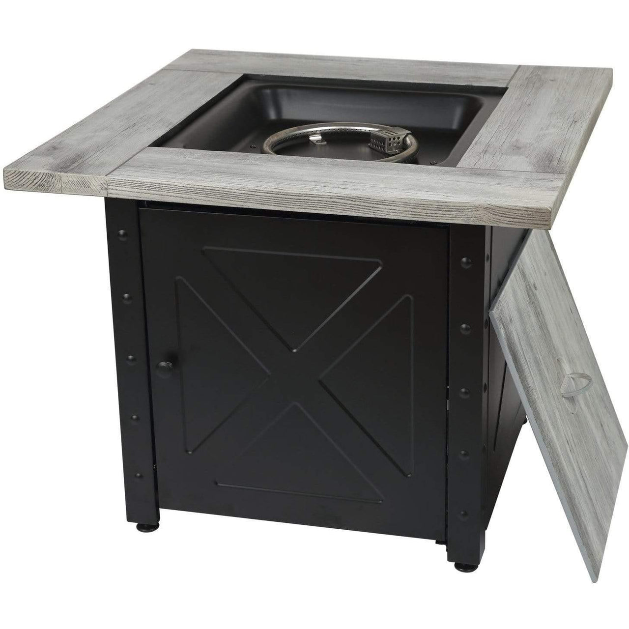 Endless Summer The Mason, 30" Square Gas Outdoor Fire Pit with Printed Wood Lat look Cement Resin Mantel - GAD15300ES - Fire Pit Stock